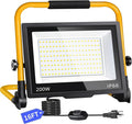 24000LM LED Work Light, 200W Ultra Brighter Flood Light with 16FT Cord Switch, Portable Worklight with Stand, 5000K IP66 Waterproof Outdoor Construction Lighting for Job Site Camping Workshop Garage