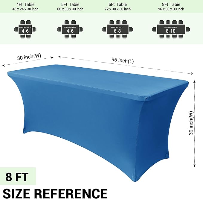 Obstal 6 Pack Stretch Spandex Table Covers for 8 Foot Tables - 8 FT Universal Rectangular Fitted Tablecloth Protector for Wedding, Banquet, Party (Aqua, 96 Length x 30 Width x 30 Height Inches)