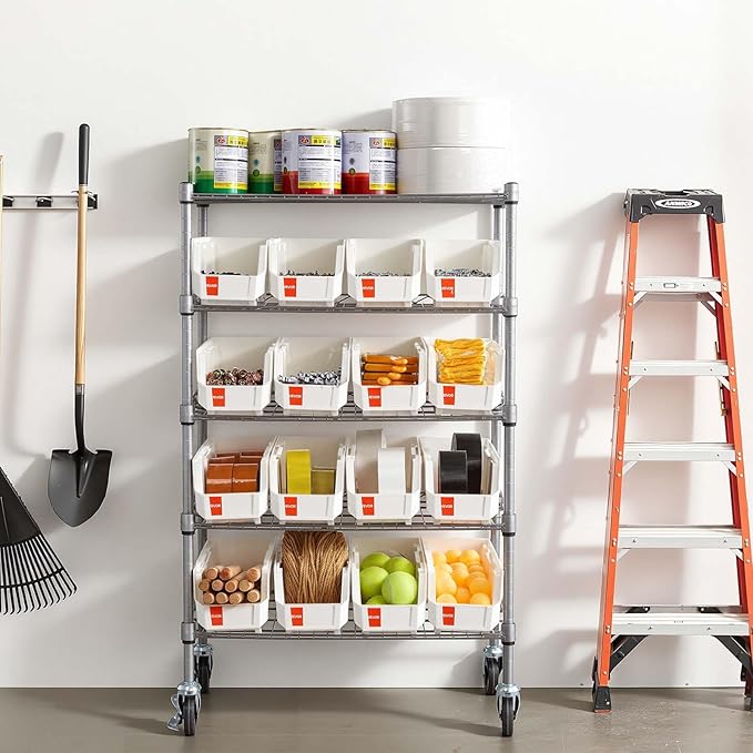VEVOR 5-Tier Rolling Bin Storage Rack, 16 Organizer Bins, Bin Rack Storage Steel Wire Shelving System with Wheels, Mobile Tool Organizer for Garage, Warehouse, Office, Restaurant, Classroom, Kitchen