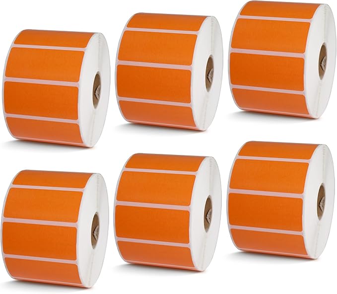 BETCKEY - 2.25" x 1" File Folder & Multipurpose Labels Compatible with Zebra & Rollo Label Printer,Premium Adhesive & Perforated[Orange, 6 Rolls, 9000 Labels]