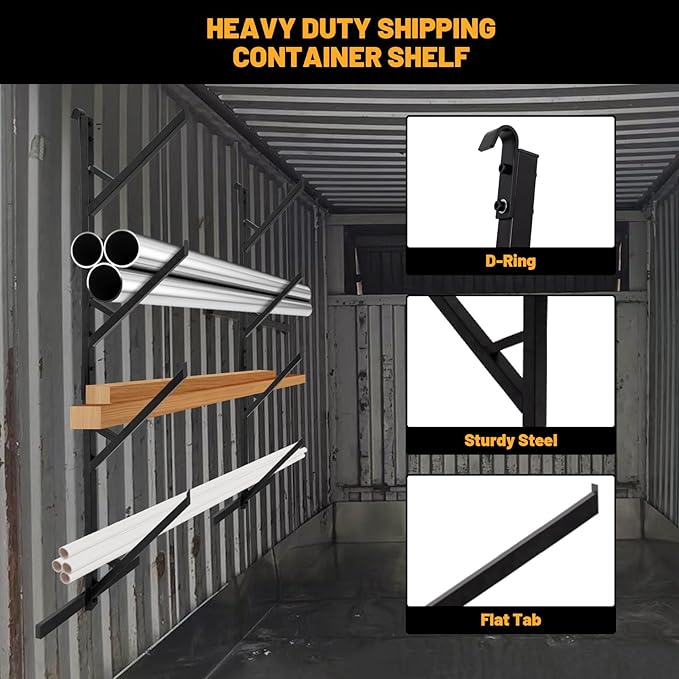 4 Tier Shipping Container Shelf 4 Pack, Heavy Duty Container Shelving Shelf, Hang and Hook Storage Cargo Shelves, Universal Pipe Racks for Shipping Container, 19" L x 64" H