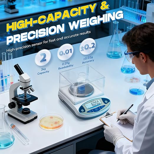 CGOLDENWALL High Precision Lab Scale Digital Analytical Electronic Balance Laboratory Precision Scale Jewelry Scales Kitchen Precision Weighing Electronic Scales 0.01g Calibrated (2000g, 0.01g)
