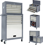 13-Drawer Rolling Tool Chest, 2 in 1 Side-Opening Tool Chest,Tool Box with Drawers and Wheels, Large Tool Cabinet with Lock, Metal Standing Toolbox for Garage Workshop-Side Gray