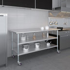 AmGood Stainless Steel Work Table with 2 Shelves and Casters | Metal Utility Table On Wheels (Stainless Steel Work Table with 2 Shelves + Casters, 72" Long x 30" Deep)