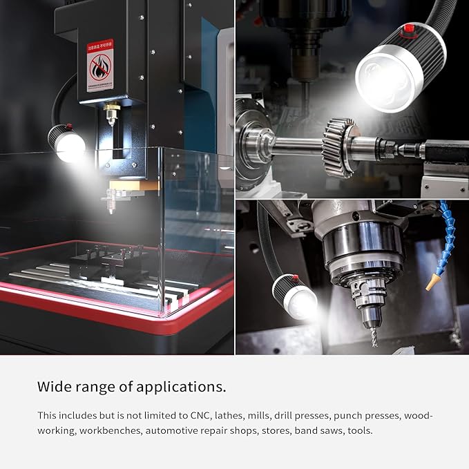Magnetic Work LIght, 9W Led Flexible Gooseneck with Adjustable Magnetic Base For Lathe Machine Milling Drill Press Workbench Industrial Lighting