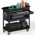 3 Tier Rolling Tool Cart on Wheels, Heavy Duty Service Cart Industrial Utility Cart with Drawer and Screwdriver Rack Pegboard, 550 LBS Mobile Tool Storage Organizer for Garage, Workshop(Black)