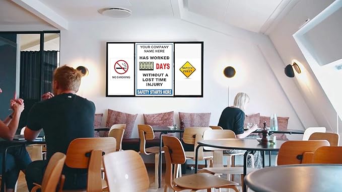 Full Size Digital Safety Scoreboard 20" x 28" – Battery Operated LED Scoreboard, Electronic Scoreboard, Large Digital Timer, Digital Scoreboard with Remote, Safety Sign for Workplace, Custom Office, Indoor Use