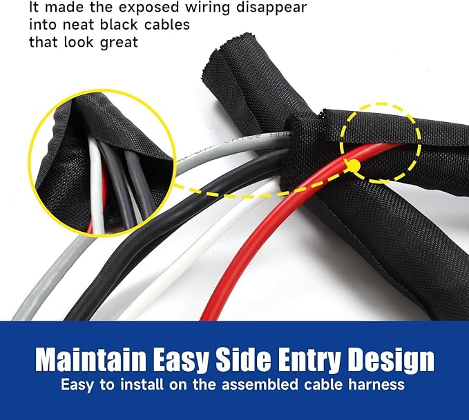 Split Braided Wire Sleeving Loom Mesh Woven for Automotive Wires/Audio Video Cable/Multi-Cable Strings Organized Guard Cover (1/4" - 18 Feet)