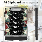 Clipboard with Storage High Capacity Plastic Nursing Clipboards with Pen Holder File Folder Storage Box Clipboard with Heavy Duty Clips for Teacher,Doctor,Offices-Moon Wild Floral