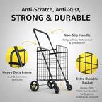 Shopping Cart w/Waterproof Basket Liner & 360° Swivel Wheels | Foldable Collapsible & Lightweight | Perfect for Groceries Laundry Utility Cart - Black