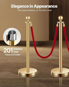 VEVOR Stanchions and Velvet Ropes 4Pcs, Hollow Base with Stainless Steel Post, 3 Red Velvet Ropes and Posts, Crowd Control Barriers Gold Stanchions, Red Carpet Runner Poles for Party Supplies