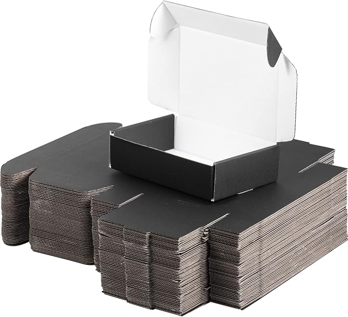 Spakon 50 Packs Shipping Boxes Cardboard Corrugated Mailer Packaging Boxes for Small Business Cute Small Box Cardboard Carton Box Mailers for Packaging Product(Black,6 x 4 x 1.6 Inches)