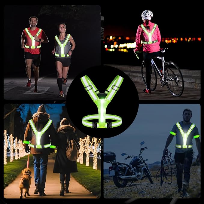 Reflective Running Gear with Led Armband Rechargeable, 5 Colors Lights Up Reflective Running Vest Rechargeable for Night Walking Running Cycling Jogging, Adjustable Size for Men Women Kids