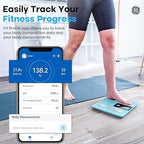 GE Smart Scale for Body Weight BMI Fat Muscle Mass with 14 Body Composition Metrics & All-in-one LCD Display, Digital Bathroom Weight Monitor Bluetooth with App, Accurate Weighing Machine 400lb Blue
