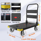 Folding Push Cart Dolly - 1300LBS Heavy Duty Portable Moving Dolly with 360 Swivel 6'' Wheels (35L x24W x40H in)