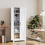White Tall Farmhouse Metal Pantry Linen Storage Cabinet and Organizers - Cupboard 75" H x31.5 W x15.7 D Rustic Hutch Cabinet Bookcase with Doors and Adjustable Shelves for Home Office