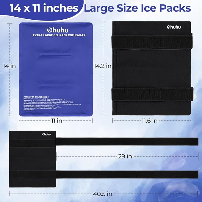Ice Packs for Injuries 14" X 11": Ohuhu Hot Cold Gel Ice Pack X-Large Reusable Ice Packs with Wrap Flexible Pain Relief for Shoulder Legs Knee Back Hip Aches Injury Muscle Pain-Blue