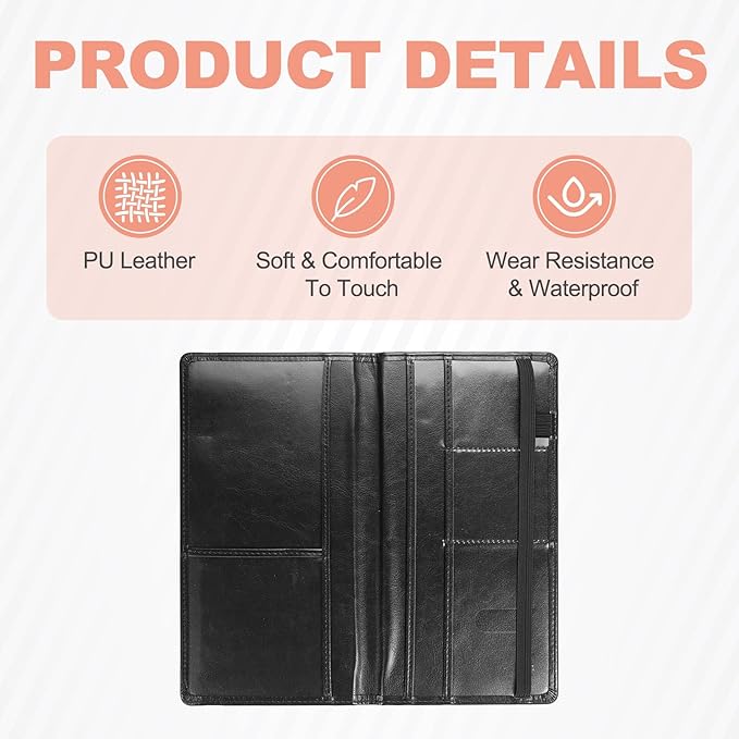 HARFINGTON Car Registration and Insurance Holder 9.45" x 5.04" PU Leather Vehicle Glove Box Organizer Storage Accessories Men Women Car ID Holder for License ID Card Bank Card, Black