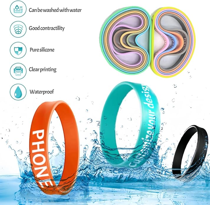 Custom Silicone Wristbands Bulk, Personalize with Text, Logo & Icons, 30/100/500/1000PCS, Rubber Bracelets for Events, Fundraisers, Gifts & Awareness, 100% Soft Silicone, Multiple Sizes & Colors
