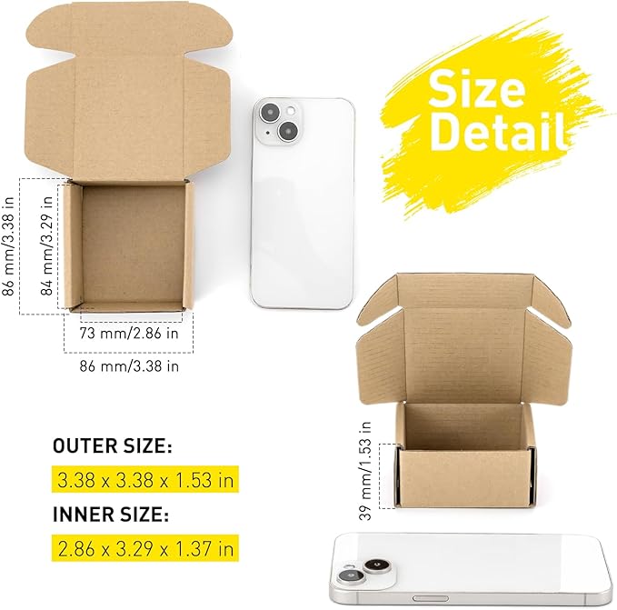 Ellbest 20pcs Mini Packing Boxes, Kraft Paper Boxes, 1.5 mm Thick for shipping, Storaging Small items, 3.38 * 3.38 * 1.53 inches Kraft Brown Boxes for Storage