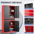 Metal Garage Storage Cabinet with Locking Doors and Drawer, 71" Steel Tool Storage Cabinet with Adjustable Shelves for Garage,Office,Warehouse (Red Black)
