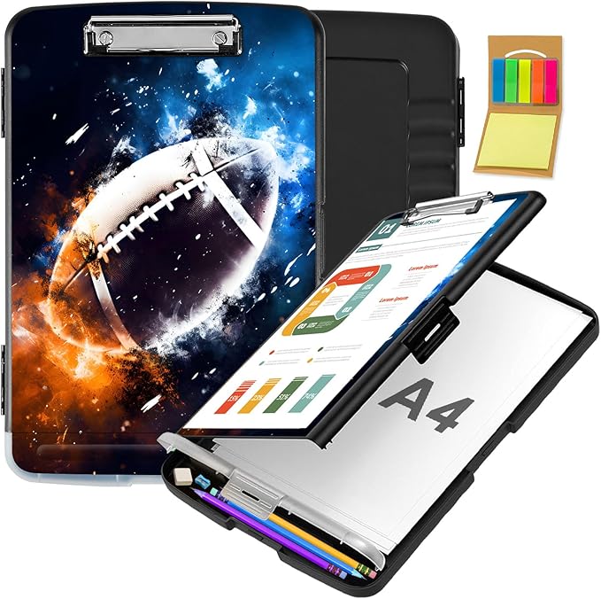 Clipboard with Storage,Office Supplies Nursing Clipboards Folder with Pen Holder Plastic Storage ClipBoard Foldable for Teacher Nurse,Rugby Fire