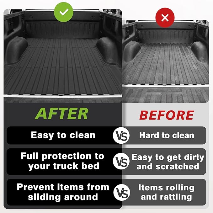 TripleAliners Truck Bed Mat Compatible with 2007-2018 Chevy Silverado/GMC Sierra 1500 Accessories 5.8FT Vehicle Bed Perfectly Flush All Weather Protection TPE HeavyDuty Pickup Car Cargo Mat