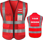 YOWESHOP High Reflective Visibility Safety Vest Custom Your Logo Safety Workwear with Reflective Strips and Pockets