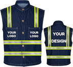 YOWESHOP Men's Reflective Safety Denim Vest，Custom Safety Outdoor Denim Work Vest with Hi-Vis Stripes for Night Commute