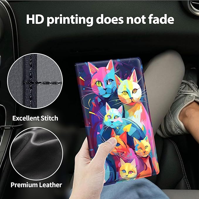 Car Registration and Insurance Holder, Leather Car Glove Box Organizer, Cool Car Accessories for ID, Driver's License Cards & Essential Document,business cards,Men&Women,Color Cat
