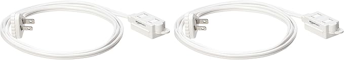 Amazon Basics 6 foot 2-Prong Indoor Rectangle Extension Cord Power Strip - Flat Plug - 13 Amps, 1625 Watts, 125 VAC - 2-Pack, White