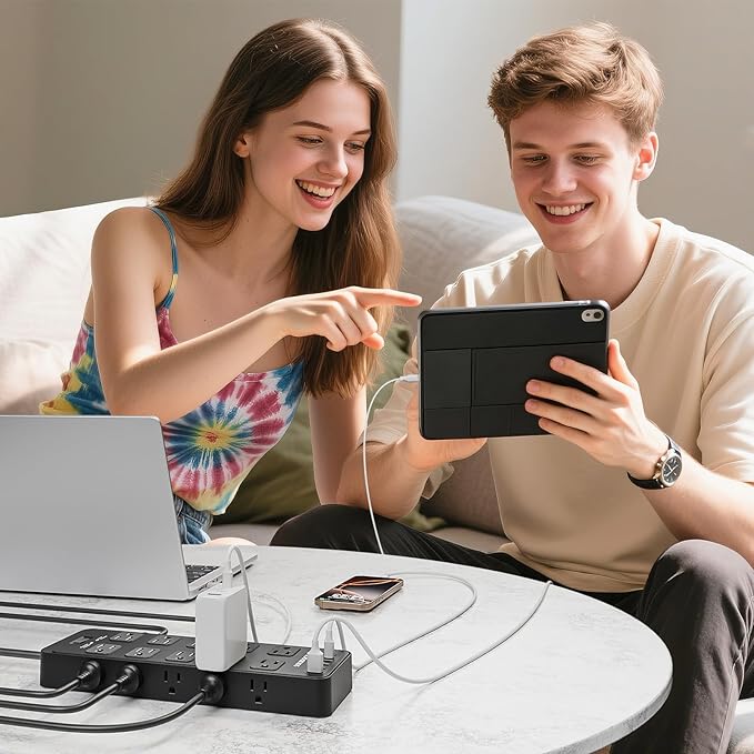 Power Strip Surge Protector Flat Plug with 20 AC Outlets 6 USB Chagring Ports, 1875W/15A, 2700J, 10 Ft Heavy Duty Extension Cord for Home, Office, Dorm, Gaming,ETL Listed (Black, 10 Feet)