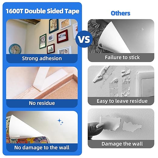 Double Sided Tape 0.39"×16.5Ft, Mounting Tape Heavy Duty No Residue, Removable PE Foam Tape Strips, Extra Strong Adhesive Tape Waterproof for Walls Home Office Decor Crafts Paint Picture Poster