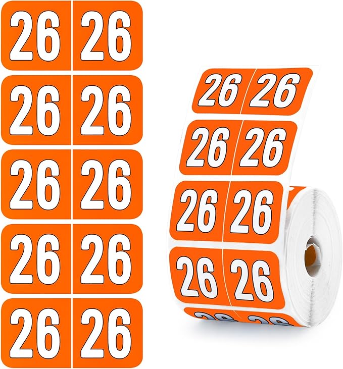 500 Pcs 2026 Year Stickers, Waterproof File Folder Labels, Self-Adhesive Rectangle Tabs for End Folders and Envelopes, Number Tabs, Office and Home Supplies (Orange)
