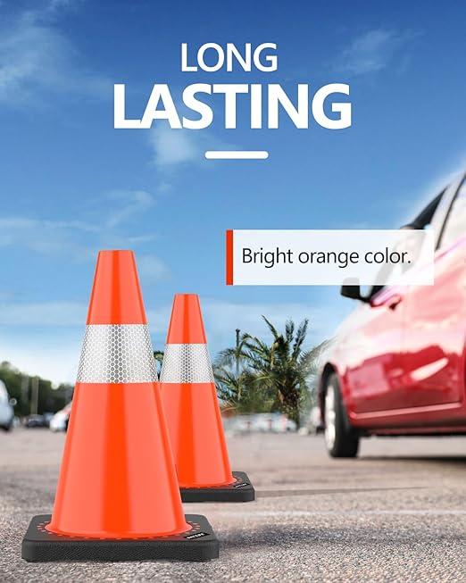 (8 Pack) BATTIFE Traffic Cones 18 Inch with Black Weighted Base, PVC Orange Cone for Traffic Control,Construction Events, Driveway Road Parking Lot