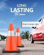 (4 Pack) BATTIFE Traffic Cones 18 Inch with Black Weighted Base, PVC Orange Cone for Traffic Control,Construction Events, Driveway Road Parking Lot