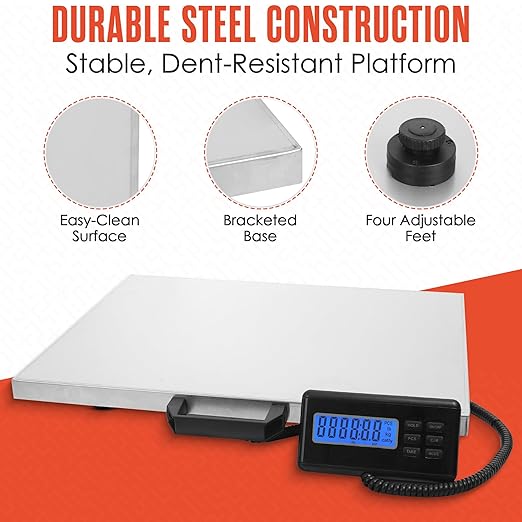 Houseables Shipping Scale, Platform Scale, Industrial, Heavy Duty, 400 LB, Weight Machine for Luggage, Packages, Postal, Floor, Commercial, Package, Business, Weighing, Large Platform, Digital, 22x18