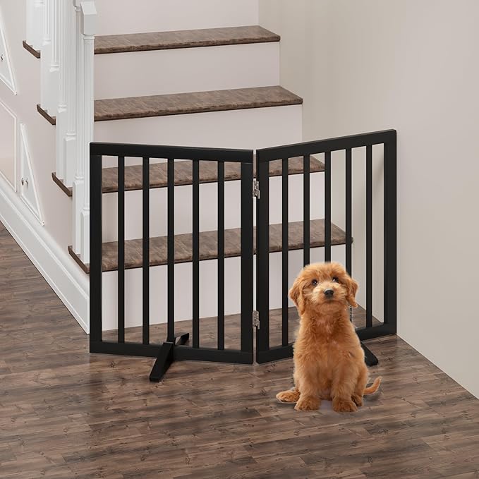 Dog Gate for Doorways, Foldable Dog Gate Indoor, Pet Gates for Doorways Bedroom, Puppy Gate with Metal Support Feet, Room Divider 2 Panels (Black)