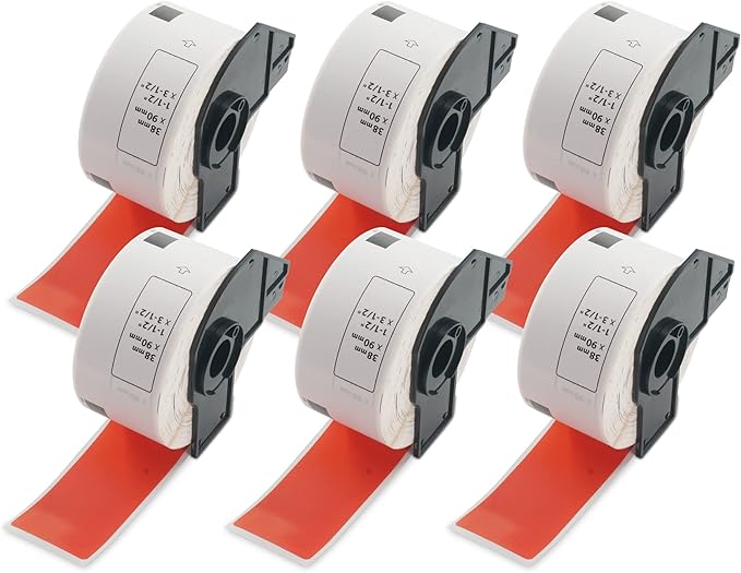 BETCKEY - Large Address Labels Replacement for Brother DK-1208 (1.4 in x 3.5 in), Compatible with Brother QL Label Printers [6 Rolls/2400 Labels, Red]