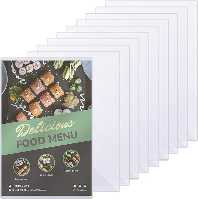 Henoyso 10 Pcs 11" x 17" Rigid Print Protectors, Heavy Duty Hard Plastic Sheet Page Protectors Crystal Menu Holder Clear Poster Sleeve Top Loading Frame for Magazine Photo Paper Poster Prints