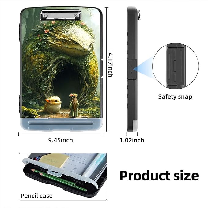 Clipboard with Storage Box & Pen Holder,Heavy Duty Clip Boards 8.5x11 for Nursing,High Capacity,School & Office Supplies,Dragon Cave Fantasy