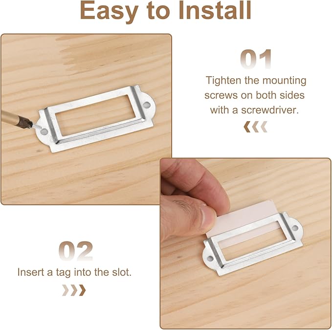 PATIKIL 60x17mm Metal Label Holders, 30 PCS Label Name Card Tag Frames with Screws for Office Library File Cabinets Shelves Wood Drawers Fabric Bins, White Nickel