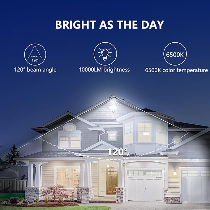 UFOND 10000 Lumens LED Flood Lights,100W Outdoor Waterproof Floodlights, Lighting Angle Adjustable,Portable Light with Plug for Garage,Yard,Garden,Porch(2 Pack)
