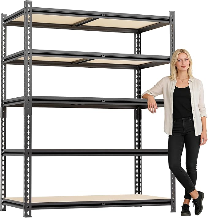 5 Tier Garage Shelving, Adjustable Heavy Duty Garage Shelves,Metal Storage Shelves Unit for Basement,Warehouse,Pantry Kitchen