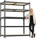 5 Tier Garage Shelving, Adjustable Heavy Duty Garage Shelves,Metal Storage Shelves Unit for Basement,Warehouse,Pantry Kitchen