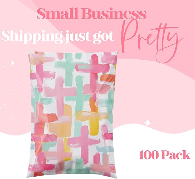 6x9 Designer Poly Mailer 100 Pack Heavy Duty Waterproof Self Seal Shipping Bags for Small Business Large Mailing Envelopes Bulk Tear Resistant Packaging Pastel Cross Faith