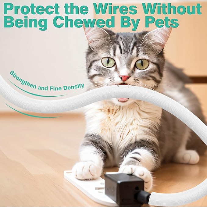 Dog and Cat Cord Protector 10ft - 1inch, Flexible Cable Sleeve for Easy Cord Management, Protects Cables from Pets Chewing, Ideal for USB, Power, Audio and Video Cords - White