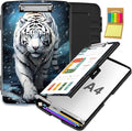 Clipboard with Storage,Office Supplies Nursing Clipboards Folder with Pen Holder Plastic Storage ClipBoard Foldable for Teacher Nurse,White Tiger