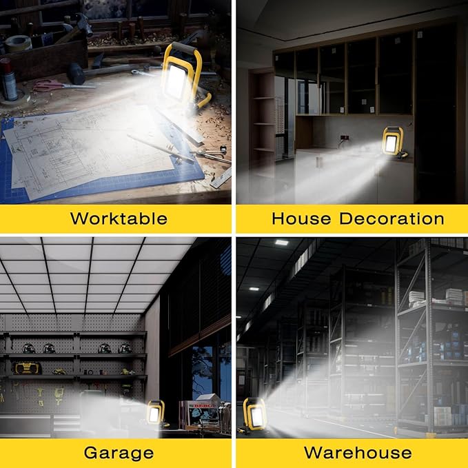 LHOTSE 5000LM LED Work Light, 30W Portable Flood Light with Socket, Outside Work Lights with Stand, Angel Adjustable Worklight for Workshop Garage,Construction Site, IP54 Waterproof