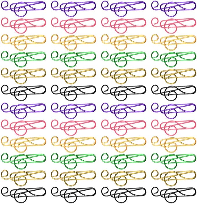100pcs Metal Paper Clips Creative Music Note Shape Small Office Clips Colorful Document Fasteners Iron Material for School Home Stationery Organization